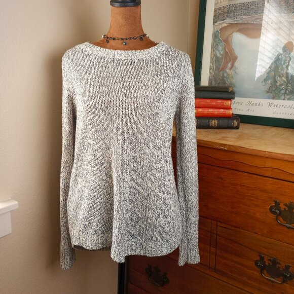 Marled Gray Loft Sweater Slouchy Preppy Normcore Knit Layering Essential - Picture 1 of 6